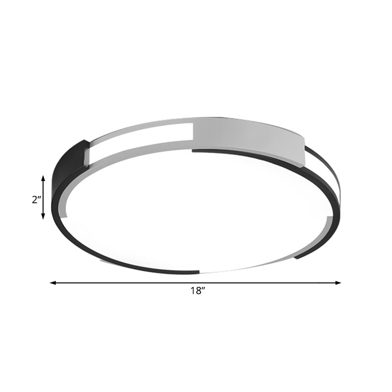 18"/23.5" Wide Drum Flush Mount Lamp Modernist Metal Led Black and White Flush Mount Ceiling Light Fixture with Recessed Diffuser in White/Warm Light Clearhalo 'Ceiling Lights' 'Close To Ceiling Lights' 'Close to ceiling' 'Flush mount' Lighting' 231999