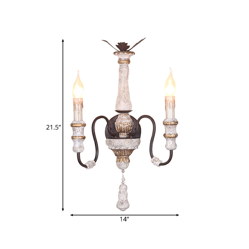 Solid Wood Candle Sconce Lighting Antique Style 2-Light Bedroom Wall Mounted Lamp in White Clearhalo 'Wall Lamps & Sconces' 'Wall Lights' Lighting' 232123