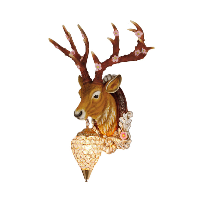 Crystal White/Brown Vanity Lamp Teardrop 12.5“/24.5” W 1-Light Vintage Wall Mounted Lighting for Bathroom with Deer Backplate Clearhalo 'Wall Lamps & Sconces' 'Wall Lights' Lighting' 232215