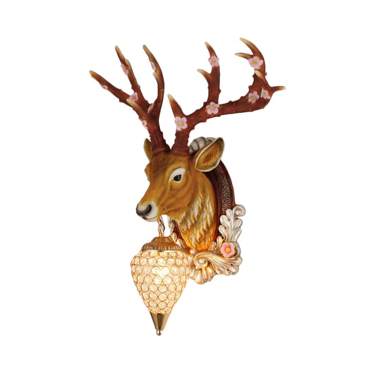 Crystal White/Brown Vanity Lamp Teardrop 12.5“/24.5” W 1-Light Vintage Wall Mounted Lighting for Bathroom with Deer Backplate Clearhalo 'Wall Lamps & Sconces' 'Wall Lights' Lighting' 232215