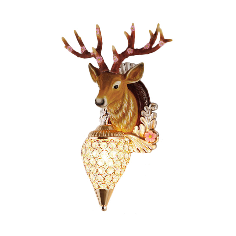 Crystal White/Brown Vanity Lamp Teardrop 12.5“/24.5” W 1-Light Vintage Wall Mounted Lighting for Bathroom with Deer Backplate Clearhalo 'Wall Lamps & Sconces' 'Wall Lights' Lighting' 232218