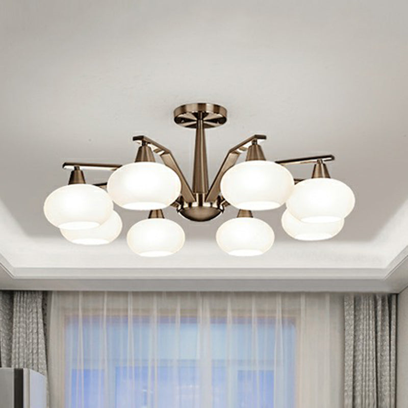 Oval Semi-Flush Mount Ceiling Light Minimalism Nickel Opal Glass Flush Chandelier for Living Room Clearhalo 'Ceiling Lights' 'Close To Ceiling Lights' 'Close to ceiling' 'Semi-flushmount' Lighting' 2323335