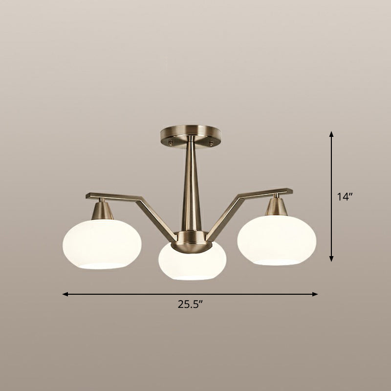 Oval Semi-Flush Mount Ceiling Light Minimalism Nickel Opal Glass Flush Chandelier for Living Room 3 Nickel Clearhalo 'Ceiling Lights' 'Close To Ceiling Lights' 'Close to ceiling' 'Semi-flushmount' Lighting' 2323336