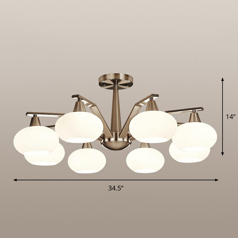 Oval Semi-Flush Mount Ceiling Light Minimalism Nickel Opal Glass Flush Chandelier for Living Room 8 Nickel Clearhalo 'Ceiling Lights' 'Close To Ceiling Lights' 'Close to ceiling' 'Semi-flushmount' Lighting' 2323337