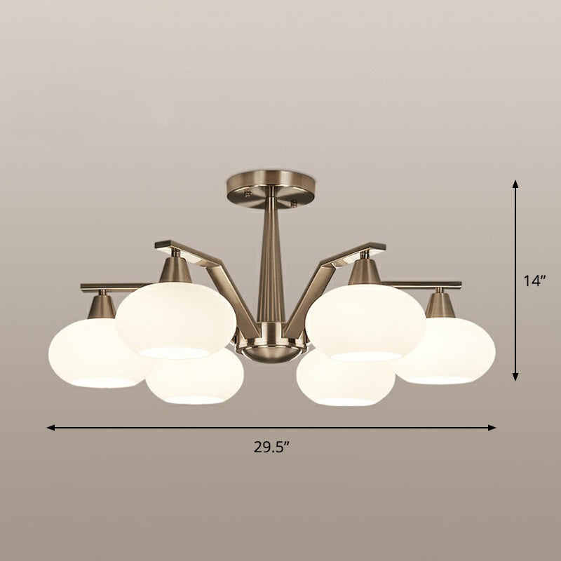 Oval Semi-Flush Mount Ceiling Light Minimalism Nickel Opal Glass Flush Chandelier for Living Room 6 Nickel Clearhalo 'Ceiling Lights' 'Close To Ceiling Lights' 'Close to ceiling' 'Semi-flushmount' Lighting' 2323341