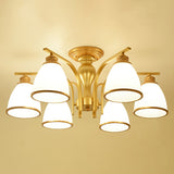 Gold Finish Bell Semi Flush Chandelier Traditional Opal Glass Bedroom Ceiling Mounted Light Clearhalo 'Ceiling Lights' 'Close To Ceiling Lights' 'Close to ceiling' 'Semi-flushmount' Lighting' 2323351