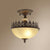 Vintage Bowl Ceiling Flush Light Frosted Glass Semi Flush Mount Lighting with Filigree Frame in Brown Brown 11" Clearhalo 'Ceiling Lights' 'Close To Ceiling Lights' 'Close to ceiling' 'Semi-flushmount' Lighting' 2323352