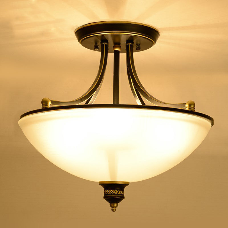 Bowl Shaped Kitchen Ceiling Lighting Traditional Frosted Glass 4-Light Semi Flush Light Fixture Clearhalo 'Ceiling Lights' 'Close To Ceiling Lights' 'Close to ceiling' 'Semi-flushmount' Lighting' 2323357
