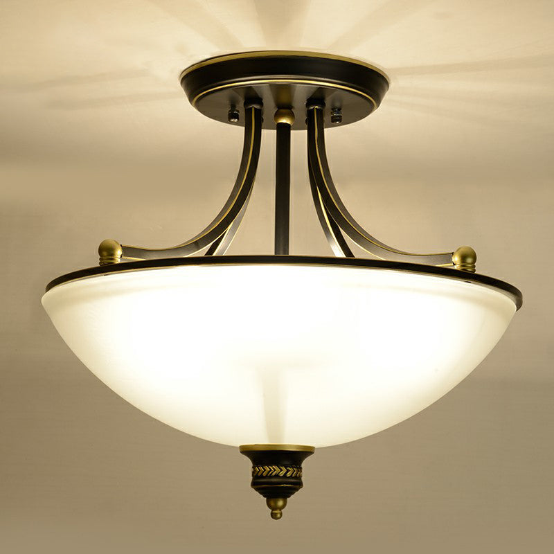 Bowl Shaped Kitchen Ceiling Lighting Traditional Frosted Glass 4-Light Semi Flush Light Fixture Clearhalo 'Ceiling Lights' 'Close To Ceiling Lights' 'Close to ceiling' 'Semi-flushmount' Lighting' 2323359