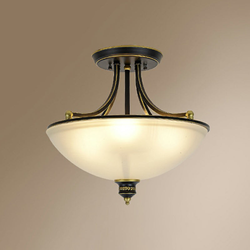 Bowl Shaped Kitchen Ceiling Lighting Traditional Frosted Glass 4-Light Semi Flush Light Fixture Black Clearhalo 'Ceiling Lights' 'Close To Ceiling Lights' 'Close to ceiling' 'Semi-flushmount' Lighting' 2323361