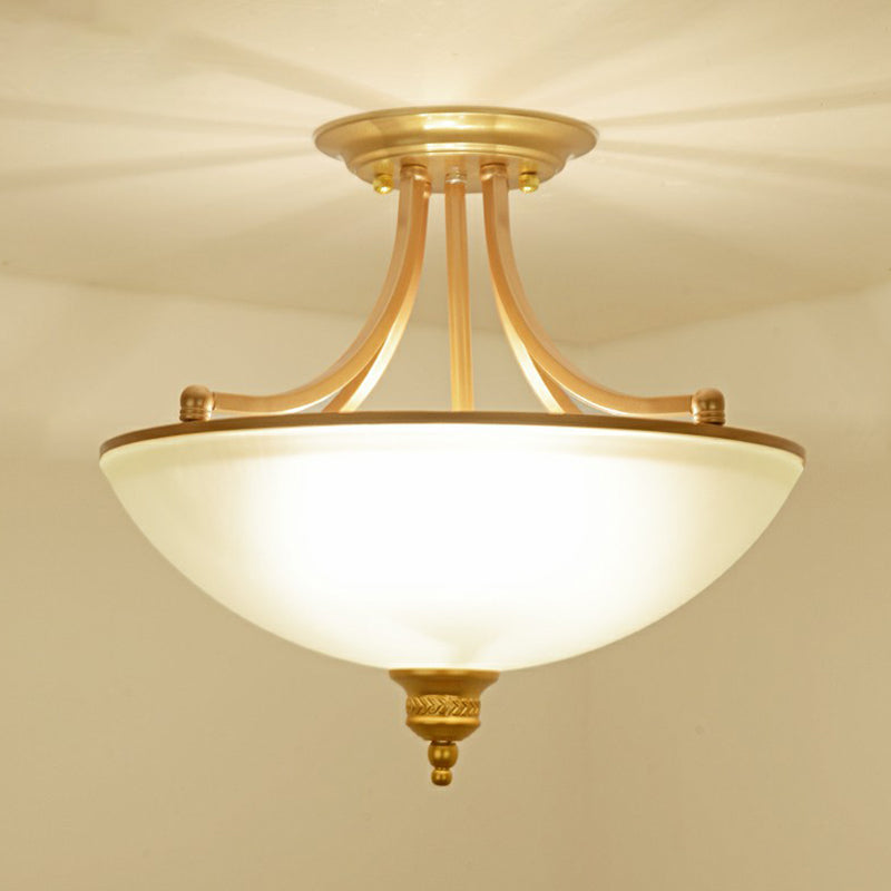 Bowl Shaped Kitchen Ceiling Lighting Traditional Frosted Glass 4-Light Semi Flush Light Fixture Clearhalo 'Ceiling Lights' 'Close To Ceiling Lights' 'Close to ceiling' 'Semi-flushmount' Lighting' 2323362