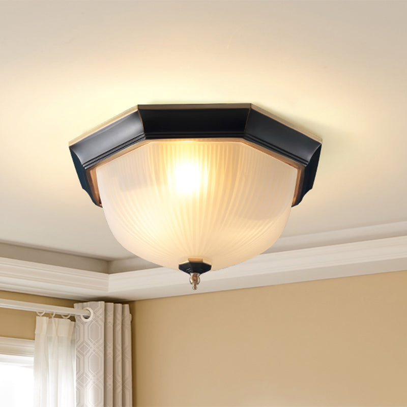 Hemisphere Flush Mount Lighting Retro White Ribbed Glass Ceiling Fixture for Hallway Clearhalo 'Ceiling Lights' 'Close To Ceiling Lights' 'Close to ceiling' 'Flush mount' Lighting' 2323364