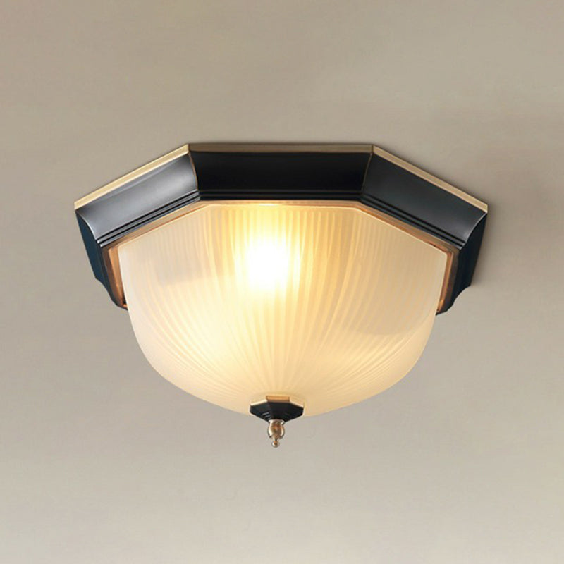 Hemisphere Flush Mount Lighting Retro White Ribbed Glass Ceiling Fixture for Hallway Clearhalo 'Ceiling Lights' 'Close To Ceiling Lights' 'Close to ceiling' 'Flush mount' Lighting' 2323365