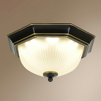 Frosted Rib Glass Dome Flush Light Vintage Corridor LED Flush Mount Ceiling Light Black Clearhalo 'Ceiling Lights' 'Close To Ceiling Lights' 'Close to ceiling' 'Flush mount' Lighting' 2323369