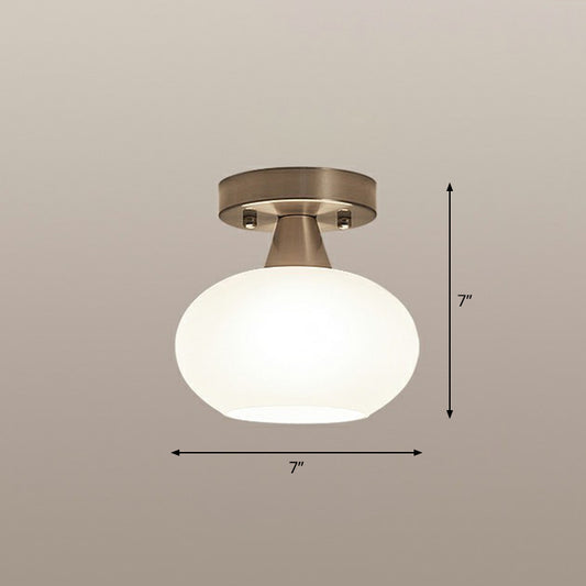 Oval Ivory Glass Ceiling Light Fixture Simplicity Entryway Semi Flush Mount Lighting Nickel Clearhalo 'Ceiling Lights' 'Close To Ceiling Lights' 'Close to ceiling' 'Semi-flushmount' Lighting' 2323376