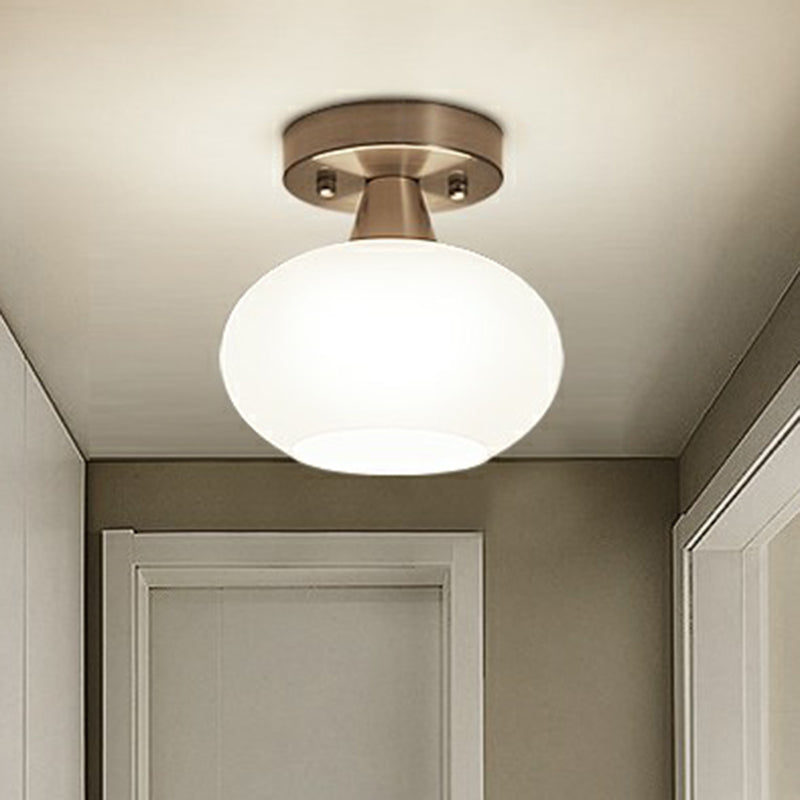 Oval Ivory Glass Ceiling Light Fixture Simplicity Entryway Semi Flush Mount Lighting Clearhalo 'Ceiling Lights' 'Close To Ceiling Lights' 'Close to ceiling' 'Semi-flushmount' Lighting' 2323379