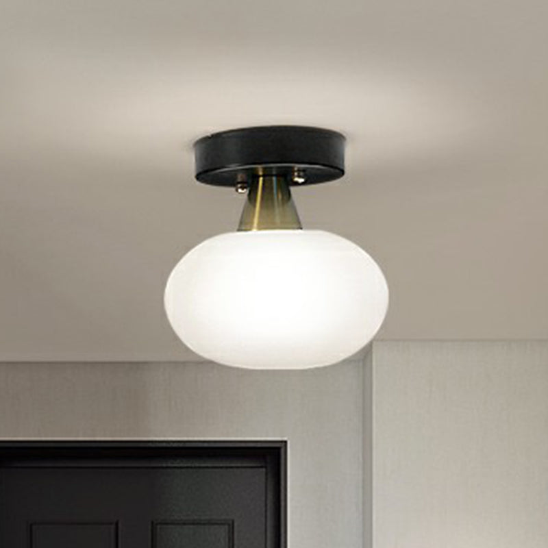 Oval Ivory Glass Ceiling Light Fixture Simplicity Entryway Semi Flush Mount Lighting Clearhalo 'Ceiling Lights' 'Close To Ceiling Lights' 'Close to ceiling' 'Semi-flushmount' Lighting' 2323380