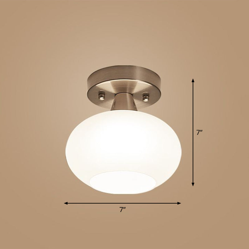 Oval Ivory Glass Ceiling Light Fixture Simplicity Entryway Semi Flush Mount Lighting Clearhalo 'Ceiling Lights' 'Close To Ceiling Lights' 'Close to ceiling' 'Semi-flushmount' Lighting' 2323381