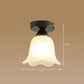 Single Frosted White Glass Ceiling Lamp Rustic Black Flower Corridor Semi Flush Light Clearhalo 'Ceiling Lights' 'Close To Ceiling Lights' 'Close to ceiling' 'Semi-flushmount' Lighting' 2323390