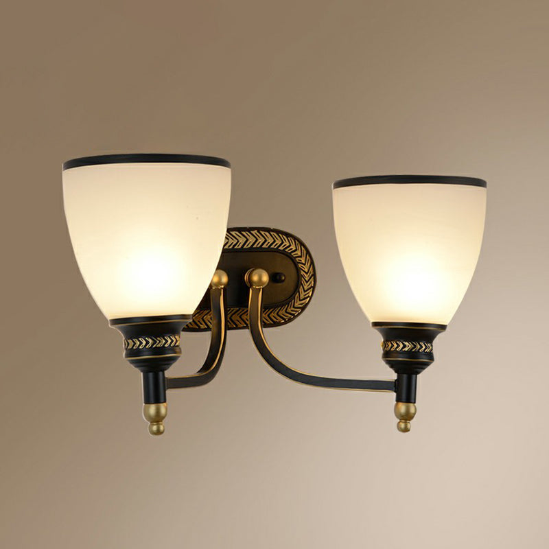 Vintage Bell Wall Sconce Lighting Opal Glass Wall Mounted Lamp in Black for Corridor 2.0 Black Clearhalo 'Wall Lamps & Sconces' 'Wall Lights' Lighting' 2323438