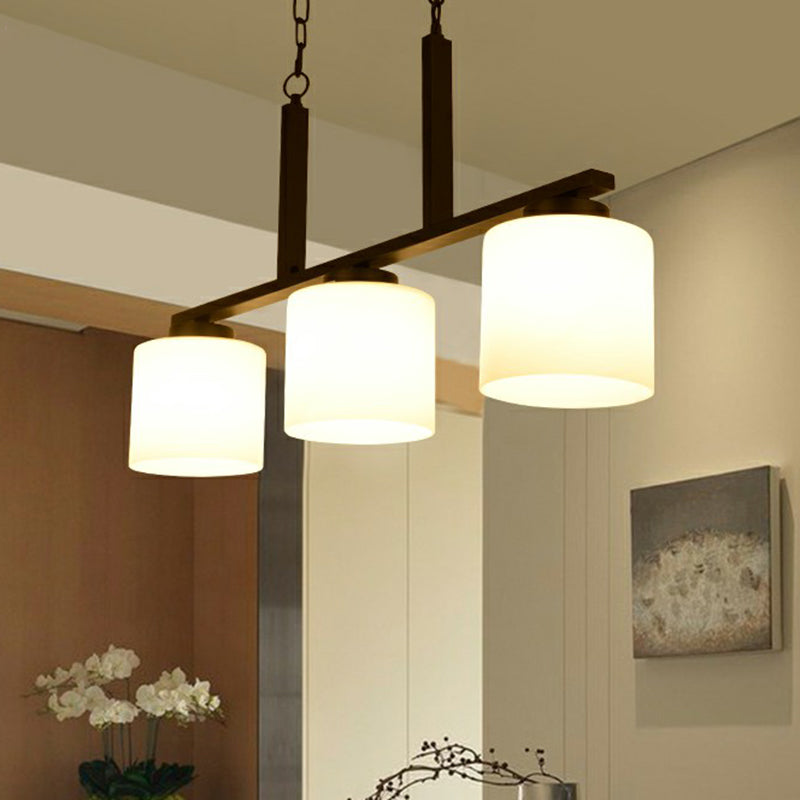3 Heads Cylindrical Island Lighting Minimalist Opal Frosted Glass Hanging Light Fixture Clearhalo 'Ceiling Lights' 'Island Lights' Lighting' 2323467