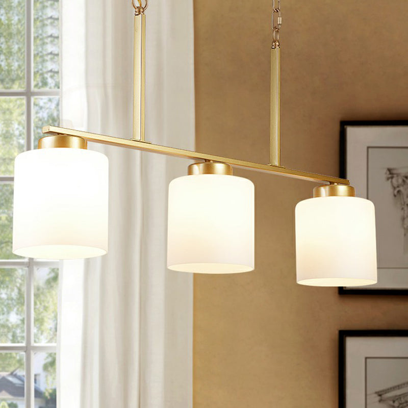 3 Heads Cylindrical Island Lighting Minimalist Opal Frosted Glass Hanging Light Fixture Clearhalo 'Ceiling Lights' 'Island Lights' Lighting' 2323469