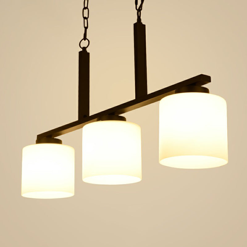 3 Heads Cylindrical Island Lighting Minimalist Opal Frosted Glass Hanging Light Fixture Clearhalo 'Ceiling Lights' 'Island Lights' Lighting' 2323470