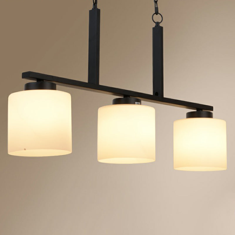 3 Heads Cylindrical Island Lighting Minimalist Opal Frosted Glass Hanging Light Fixture Black Clearhalo 'Ceiling Lights' 'Island Lights' Lighting' 2323471
