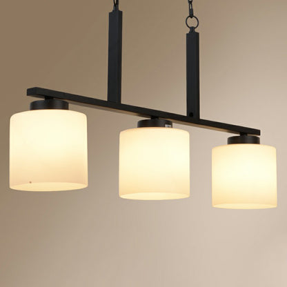 3 Heads Cylindrical Island Lighting Minimalist Opal Frosted Glass Hanging Light Fixture Black Clearhalo 'Ceiling Lights' 'Island Lights' Lighting' 2323471