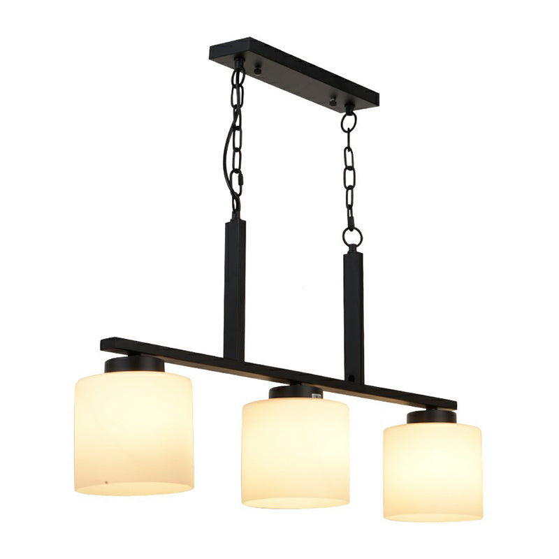3 Heads Cylindrical Island Lighting Minimalist Opal Frosted Glass Hanging Light Fixture Clearhalo 'Ceiling Lights' 'Island Lights' Lighting' 2323472