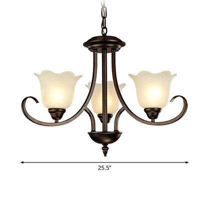 Black Finish Chandelier Lighting Retro Opal Frosted Glass Flower Hanging Light for Living Room 3 Black Clearhalo 'Ceiling Lights' 'Chandeliers' Lighting' options 2323570_a25efaf0-9eb7-41ce-8fae-8ea9eb017a25
