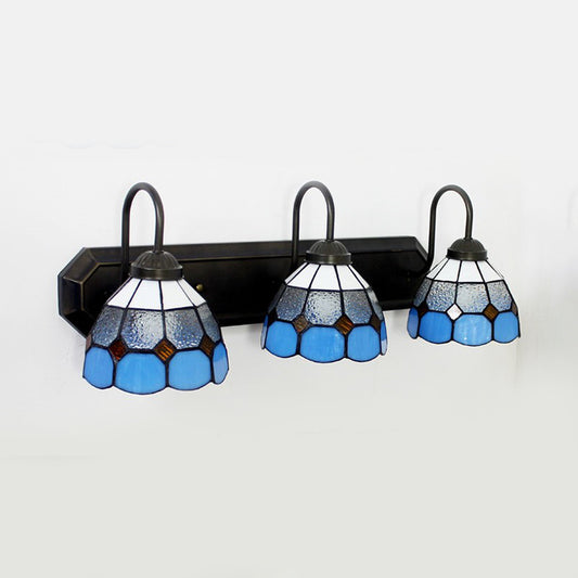 3 Heads Dome Wall Light Fixture Tiffany Clear/Blue Glass Sconce Lighting with Curve Arm Clearhalo 'Industrial' 'Middle century wall lights' 'Tiffany wall lights' 'Tiffany' 'Wall Lamps & Sconces' 'Wall Lights' Lighting' 23242