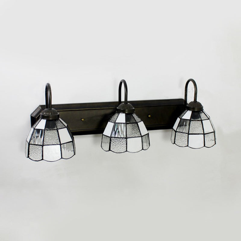 3 Heads Dome Wall Light Fixture Tiffany Clear/Blue Glass Sconce Lighting with Curve Arm Clearhalo 'Industrial' 'Middle century wall lights' 'Tiffany wall lights' 'Tiffany' 'Wall Lamps & Sconces' 'Wall Lights' Lighting' 23244