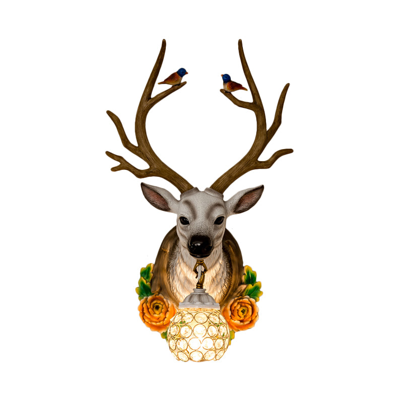 Resin Grey/Bronze/Gold Sconce Elk 1-Light Traditional Wall Mounted Lighting for Living Room with Orb Crystal Shade Clearhalo 'Wall Lamps & Sconces' 'Wall Lights' Lighting' 232525