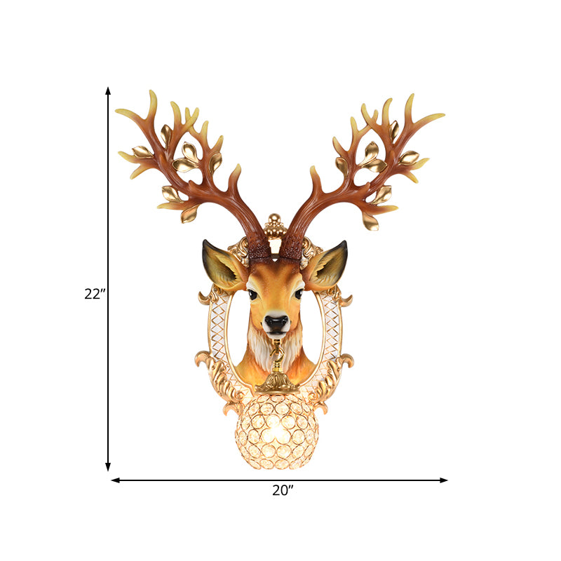 20"/24" W 1 Light Resin Wall Lamp Classical Style Silver/White/Gold Deer Head Shaped Living Room Sconce Light with Globe Crystal Shade Clearhalo 'Wall Lamps & Sconces' 'Wall Lights' Lighting' 232543