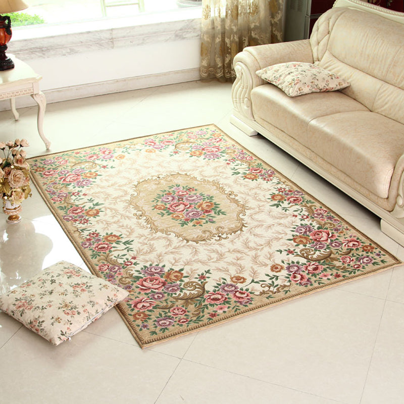 Multi-Colored Retro Rug Synthetics Flower Patterned Area Carpet Non-Slip Backing Stain-Resistant Washable Rug for Parlor Beige Clearhalo 'Area Rug' 'Rugs' 'Vintage' Rug' 2325783