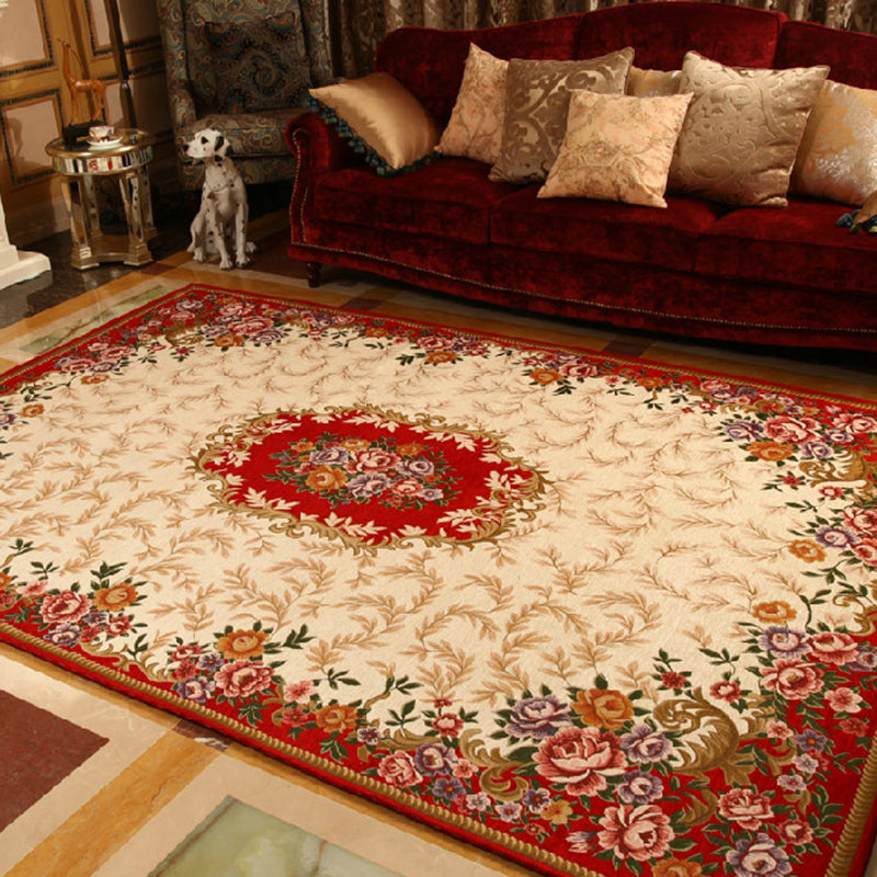 Multi-Colored Retro Rug Synthetics Flower Patterned Area Carpet Non-Slip Backing Stain-Resistant Washable Rug for Parlor Burgundy Clearhalo 'Area Rug' 'Rugs' 'Vintage' Rug' 2325784