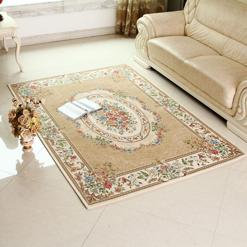 Moroccan Living Room Rug Multi Colored Floral Printed Area Carpet Polyster Non-Slip Backing Pet Friendly Indoor Rug Beige Clearhalo 'Area Rug' 'Moroccan' 'Rugs' Rug' 2325792