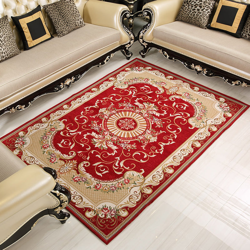 Shabby Chic Flower Rug Multi Colored Synthetics Area Carpet Non-Slip Backing Stain-Resistant Washable Area Rug for Parlor Brick Red Clearhalo 'Area Rug' 'Rugs' 'Vintage' Rug' 2325794