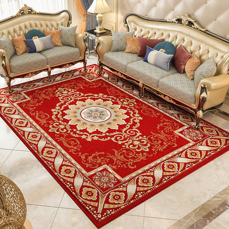 Shabby Chic Flower Rug Multi Colored Synthetics Area Carpet Non-Slip Backing Stain-Resistant Washable Area Rug for Parlor Red Clearhalo 'Area Rug' 'Rugs' 'Vintage' Rug' 2325797