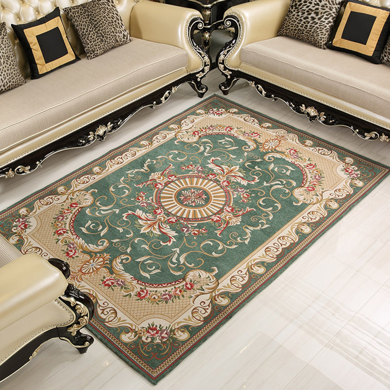 Shabby Chic Flower Rug Multi Colored Synthetics Area Carpet Non-Slip Backing Stain-Resistant Washable Area Rug for Parlor Pea Green Clearhalo 'Area Rug' 'Rugs' 'Vintage' Rug' 2325799