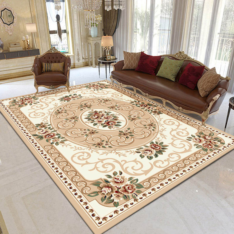 Shabby Chic Living Room Rug Multi Colored Floral Print Polyster Non-Slip Backing Washable Area Carpet Camel Clearhalo 'Area Rug' 'Rugs' 'Vintage' Rug' 2325820
