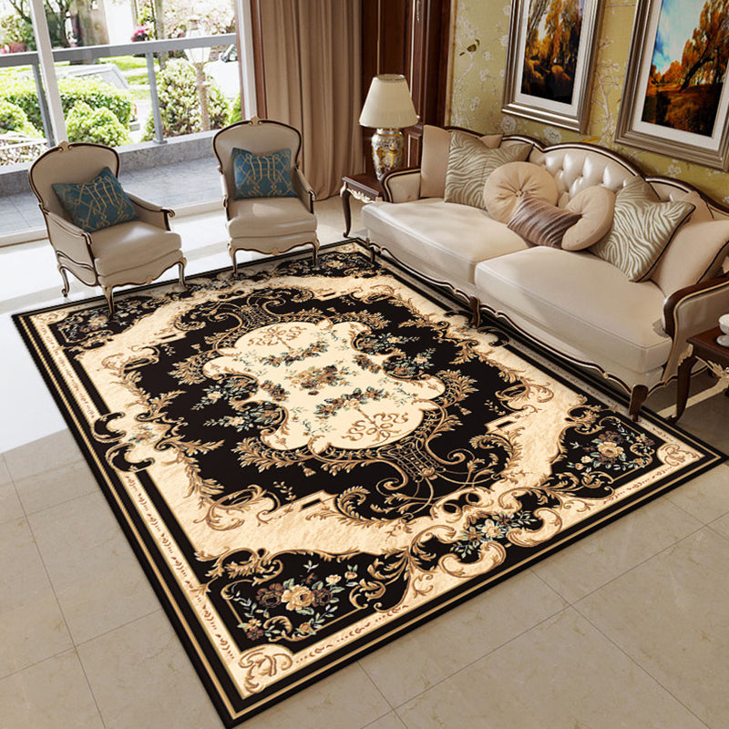 Shabby Chic Living Room Rug Multi Colored Floral Print Polyster Non-Slip Backing Washable Area Carpet Black Clearhalo 'Area Rug' 'Rugs' 'Vintage' Rug' 2325821