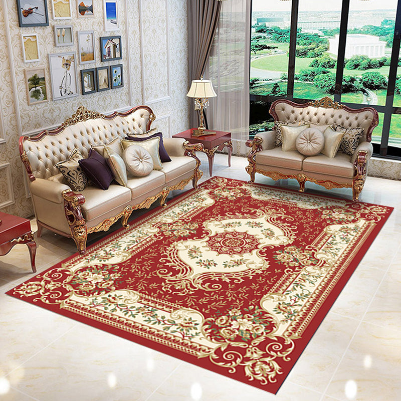 Shabby Chic Living Room Rug Multi Colored Floral Print Polyster Non-Slip Backing Washable Area Carpet Red Clearhalo 'Area Rug' 'Rugs' 'Vintage' Rug' 2325822