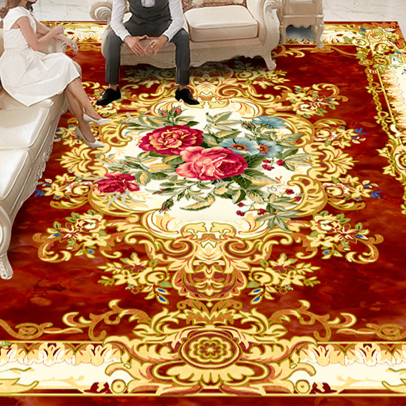 Vintage Floral Printed Rug Multi Color Polypropylene Indoor Rug Easy Care Pet Friendly Washable Area Carpet for Living Room Red-Yellow Clearhalo 'Area Rug' 'Rugs' 'Vintage' Rug' 2325827