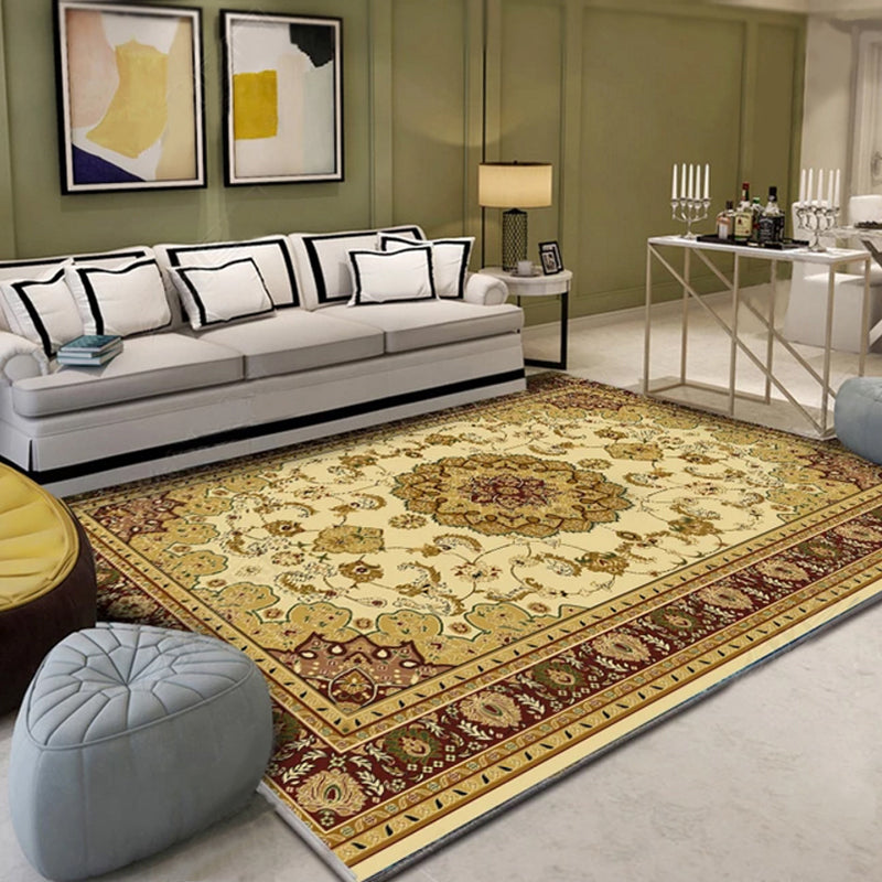 Olden Parlor Rug Multi Colored Flower Printed Area Rug Synthetics Easy Care Stain-Resistant Washable Carpet Yellow Clearhalo 'Area Rug' 'Rugs' 'Vintage' Rug' 2325846