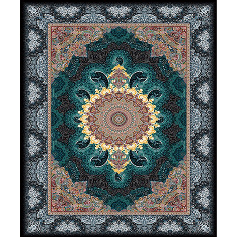 Multi Color Retro Rug Polypropylene Flower Printed Area Carpet Pet Friendly Machine Washable Indoor Rug for Parlor Peacock Green Clearhalo 'Area Rug' 'Rugs' 'Vintage' Rug' 2325864