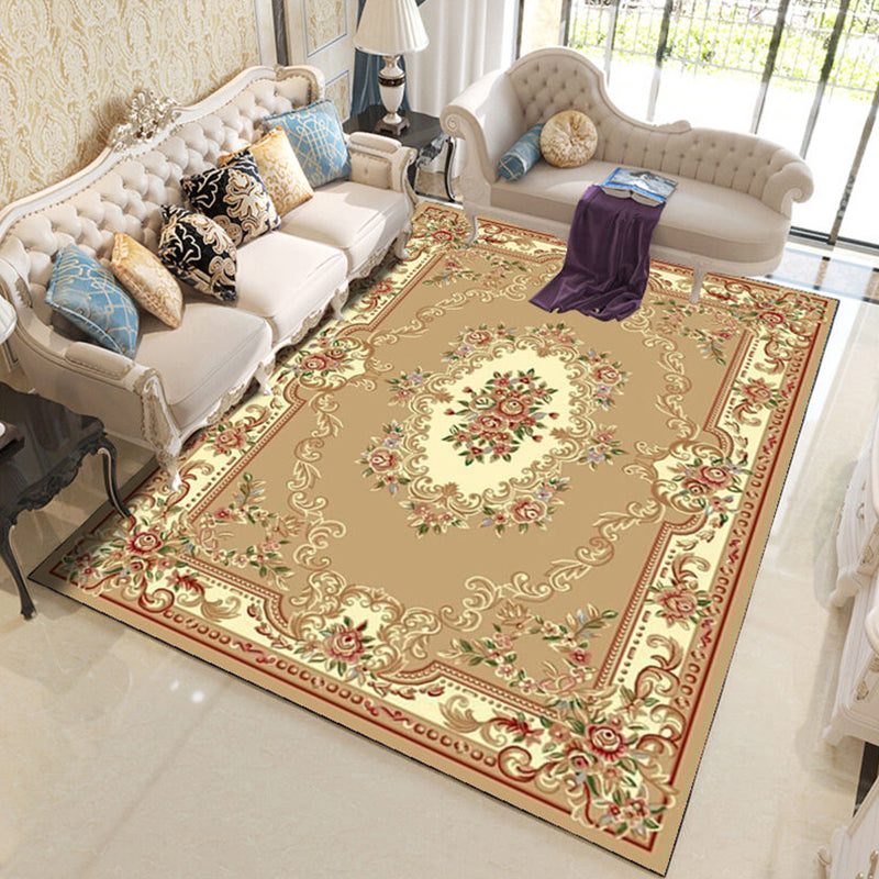 Multi-Color Living Room Rug Western Flower Print Indoor Rug Polypropylene Anti-Slip Pet Friendly Easy Care Carpet Camel Clearhalo 'Area Rug' 'Rugs' 'Vintage' Rug' 2325874
