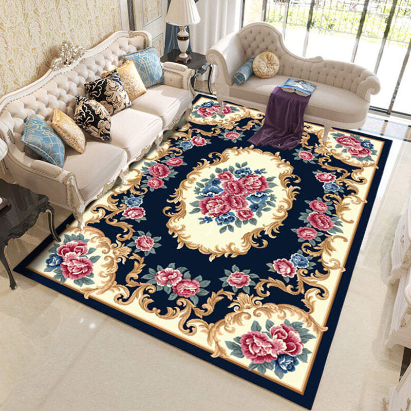 Multi-Color Living Room Rug Western Flower Print Indoor Rug Polypropylene Anti-Slip Pet Friendly Easy Care Carpet Black Clearhalo 'Area Rug' 'Rugs' 'Vintage' Rug' 2325878