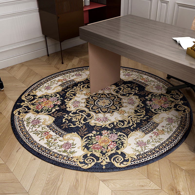 Vintage Floral Pattern Rug Multi-Colored Polyster Indoor Rug Non-Slip Backing Machine Washable Easy Care Carpet for Room Navy 5'3" x 5'3" Clearhalo 'Area Rug' 'Rugs' 'Vintage' Rug' 2325887